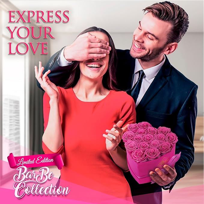 GLAMOUR BOUTIQUE 16 Flower Forever Heart Shape Box - Preserved Roses Gift for Her, Preserved Flowers, Velvet Pink