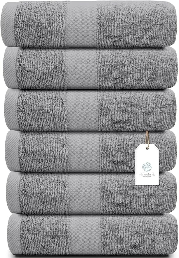 White Classic Luxury Light Gray Hand Towels - Soft 100% Turkish Cotton | Highly Absorbent Hotel spa Bathroom Towel Collection | 16x30 Inch | Set of 6