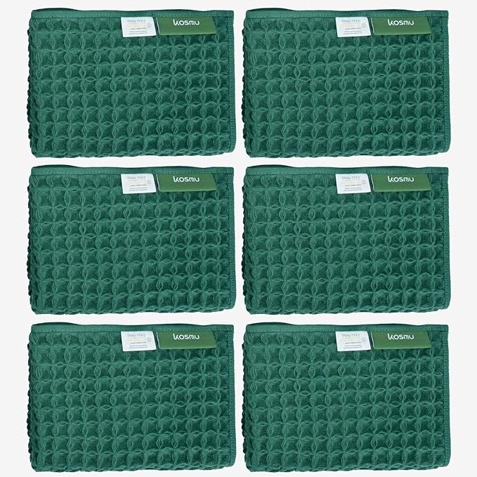 Luxury Japanese Cotton Silk Waffle Bath Towel | Plush, Absorbent, and Quick Dry (Forest Green, Face Towel (6 Pack))