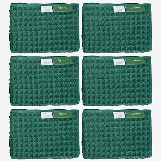 Luxury Japanese Cotton Silk Waffle Bath Towel | Plush, Absorbent, and Quick Dry (Forest Green, Face Towel (6 Pack))