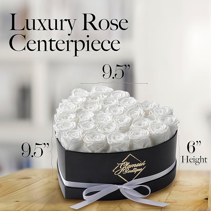 GLAMOUR BOUTIQUE 27 Flower Forever Heart Shape Box - Preserved Roses Gift for Her, Preserved Flowers, White