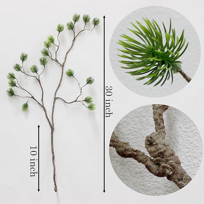 2pcs 30inch Artificial Greenery Stems Fake Plants Branches Faux Green Pine Needle Flower Suitable for Indoor Home Decor Hotel Office Tree Branches for Decoration