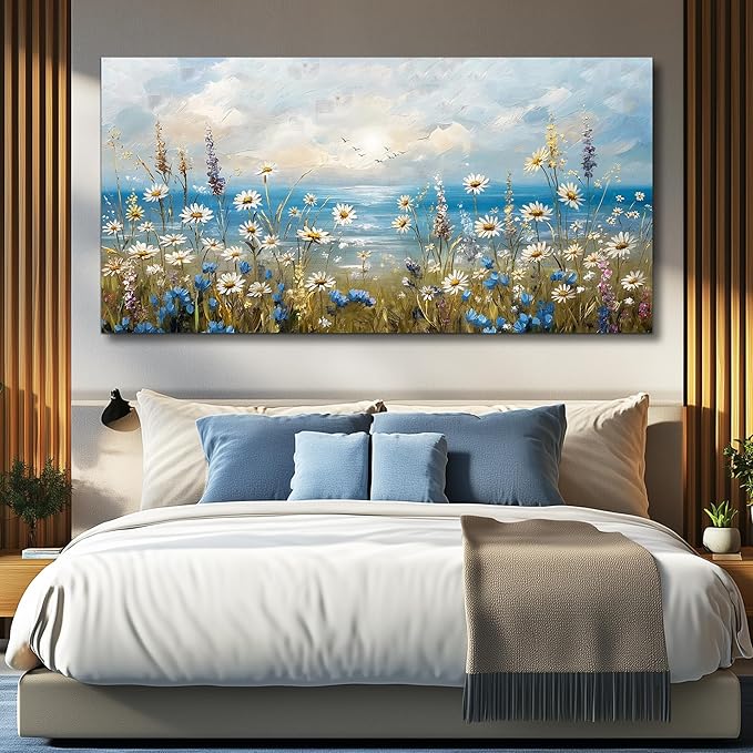 Canvas Wall Art for Living Room Large Wall Decor for Office Modern Bedroom Decorations White Flower Landscape Pictures Farmhouse Paintings Artwork Room Wall Mural Aesthetic Home Decor 60x30