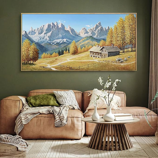 yiijeah Rustic Wall Art - Paintings for Living Room Framed Canvas Wall Decor Large Framhouse Country Fall Snowman Picture for Bedroom Office Home Decoration