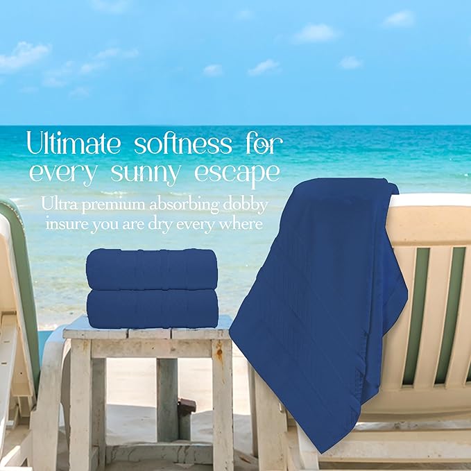 Premium Towel Set: Super absorbent, quick-drying, soft, plush. Features hanging loop, fade-resistant, eco & skin-friendly dyes. Luxury dobby design for bath or spa. (Navy, Bath Towel Set of 4)