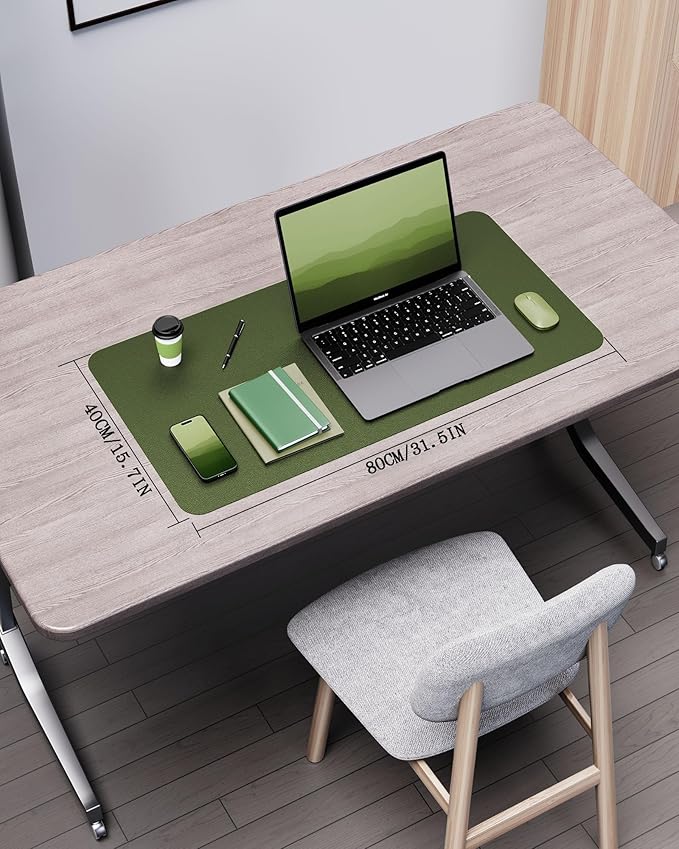 YSAGi Double-Sided Desk Pad, 31.5"x15.7"Leather Desk Mat, Eco Cork Desk Pad Protector,Large Mouse Pad,Waterproof Desk Blotter for Office/Home(Olive Green)