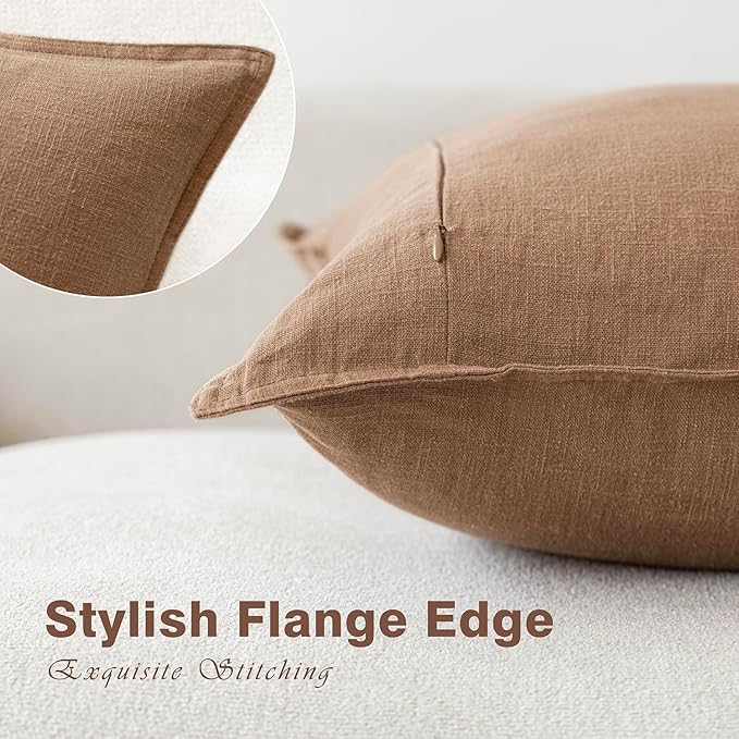 Foindtower Pack of 2, Decorative Linen Soild Throw Pillow Covers Soft Accent Cushion Case Boho Farmhouse Pillowcase for Chair Couch Sofa Bedroom Living Room Home Decor 20 x 20 Inch Light Khaki Brown