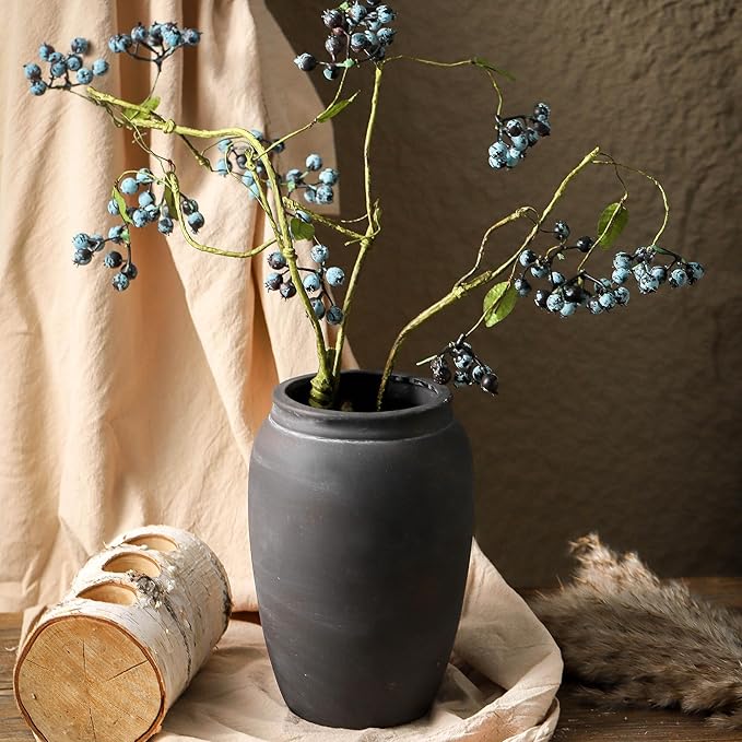 Terracotta Rustic Vase, Farmhouse Decorative Vase Boho Decor, Ceramic Christmas Vases for Home Decor, Table, Living Room, Shelf Decoration, 8.2 Inch