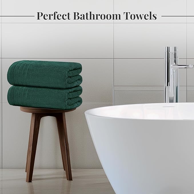 Tens Towels Pack of 4 Extra Large Bath Towels 30 x 60 Inches, 100% Cotton, Larger & Lighter Weight, Quicker to Dry, Super Soft and Absorbent, Perfect for Bathroom, Hunter Green