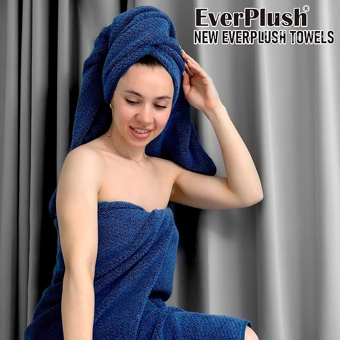 Everplush Diamond Jacquard 6 Pieces Bath Towel Set, Luxury Super Soft Oversized Towels, Highly Absorbent Diamond Jacquard Quick Dry Bath Towel for Bathroom Navy Blue Towel Set