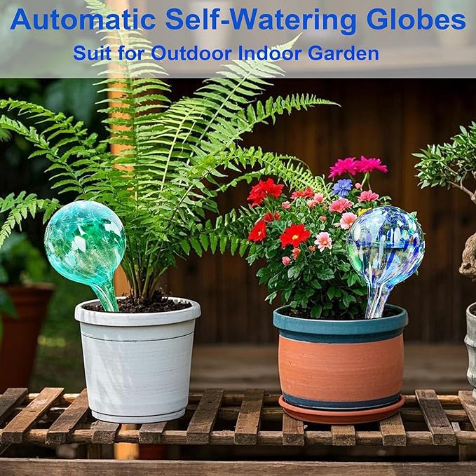 Plant Self Watering Globes - 4pcs Plant Watering Bulbs for Indoor & Outdoor Plants - Colorful Automatic Glass Watering Devices - Keeps Plants Hydrated for Days