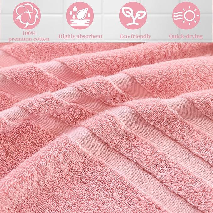 Cotton Bath Towel – Large 30x60 Inches, Soft, Thick & Absorbent Towel for Bathroom, Spa, or Home Use (Pink, 2 Pack – 30"x60")