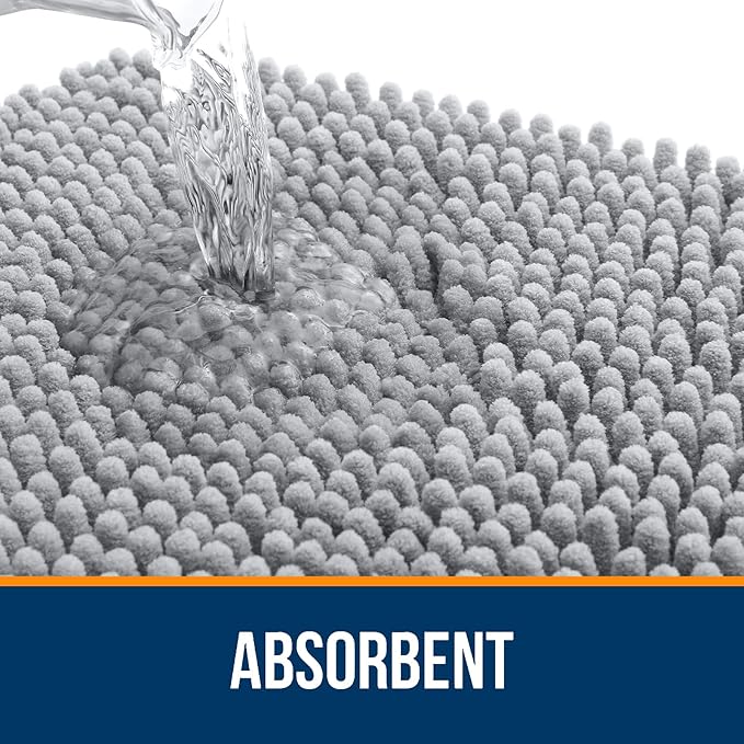 OLANLY Bathroom Rugs 44x32, Extra Soft Absorbent Chenille Bath Rugs, Rubber Backing Quick Dry, Machine Washable Bath Mats for Bathroom Floor, Tub and Shower, Home Decor Accessories, Light Grey