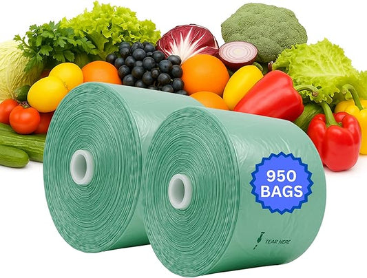 Narrow Profile Produce Bags Roll Green - 950 Bags - 16"x28" – 2 Rolls - 8 Microns – for Grocery, Small Business, Produce Use, Food & Storage Needs, Garden Fresh, Narrow Profile, Kitchen Use