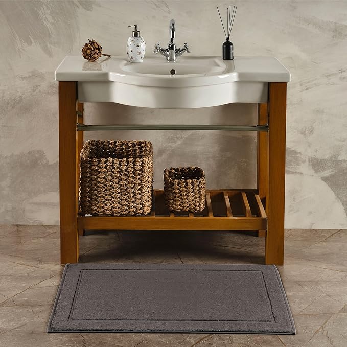 Hawmam Linen Cool Grey Bath Mats, 21 x 34 inches, Pack of 2-100% Ring Spun Cotton,[Not a Bathroom Rug] Banded Design, Highly Absorbent, Machine Washable for Bathroom Floor Towel