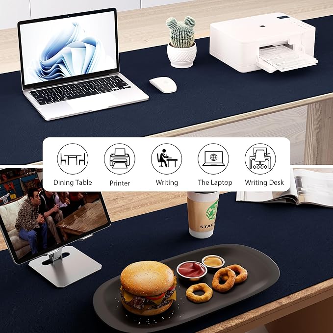 Aothia Leather Desk Pad Protector, Office Desk Mat, Large Mouse Pad, Laptop Desk Pad, Non-Slip PU Leather Desk Blotter, Waterproof Desk Writing Pad for Office and Home (Dark Blue, 55" x 24")