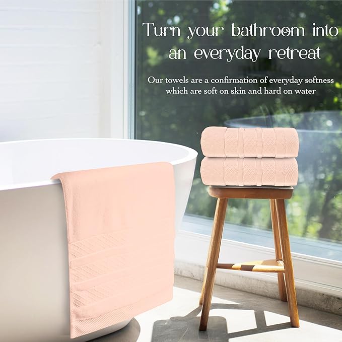 Premium Towel Set: Super absorbent, quick-drying, soft, plush. Features hanging loop, fade-resistant, eco & skin-friendly dyes. Luxury dobby design for bath or spa. (Blush Pink, Bath Towel Set of 4)