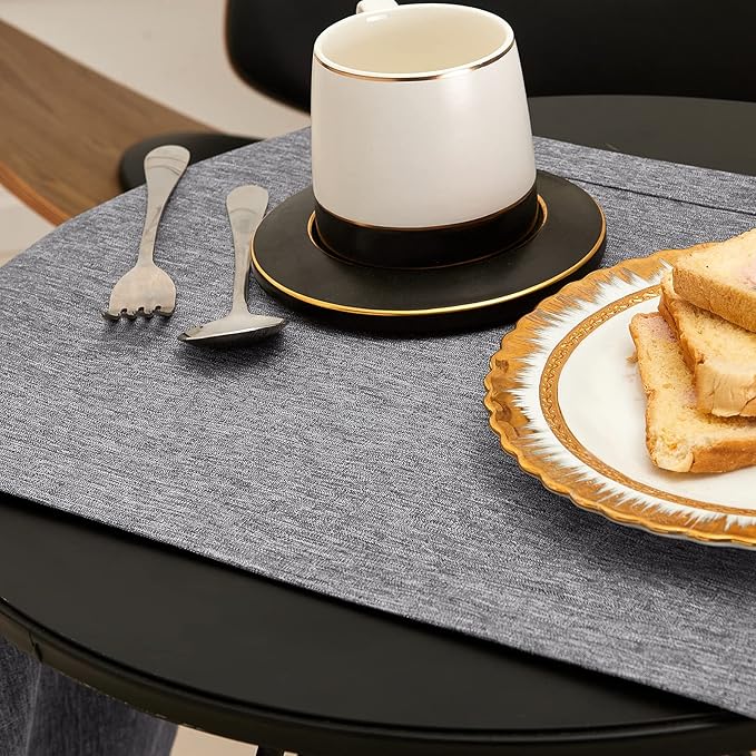 Mebakuk Linen Farmhouse Table Runner Large Burlap Style Soft and Waterproof Decorative Fabric Runner for Outdoor Wedding and Dinner (14 x 120 Inch, Dark Grey)