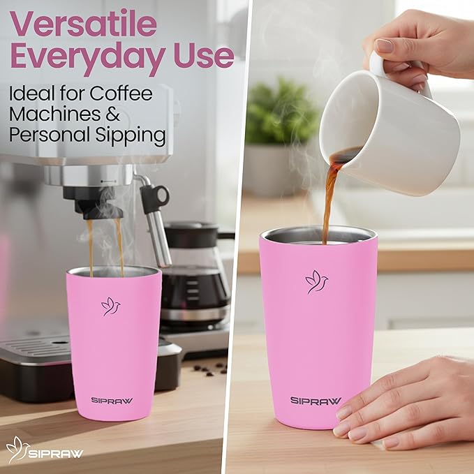 Travel Coffee Mug Tumbler, Reusable Iced Coffee Hot Coffee Cup, Double Wall Insulated Thermal Stainless Steel Material, Gift for Women Men, Perfect for Camping Travelling, 12 oz, Pink