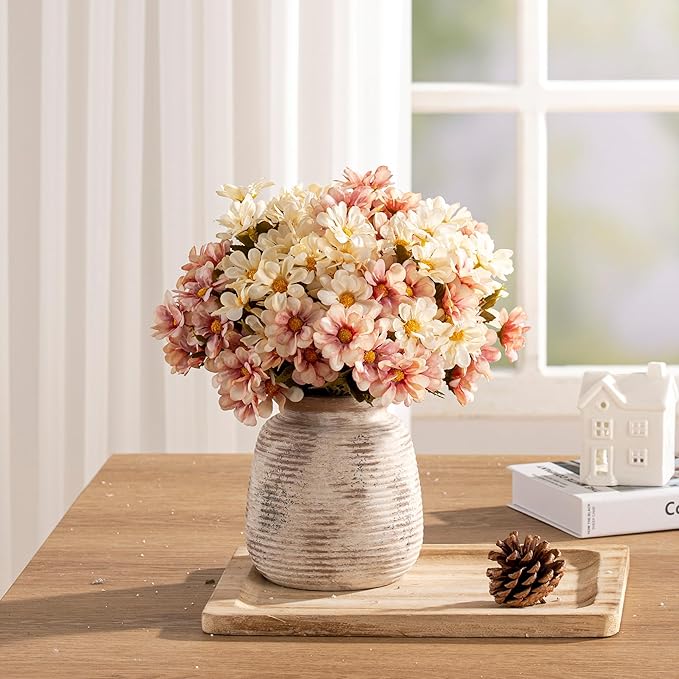 Ceramic Small Flower Vase, 6“ Rustic Farmhouse Vases Home Decor, Short Pottery Decorative Pampas Vase for Table Living Room Entryway Mantel Bookshelf Bedroom Bathroom Kitchen-Rustic