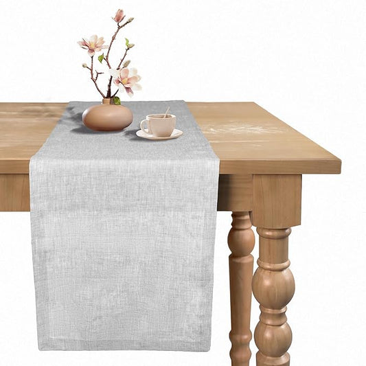 100% Pure Linen Table Runner - 14 x 72 Inch Dresser Scarf for Farmhouse Dining Table, Perfect for Fall, Thanksgiving, and Christmas -Athena -Oyster Grey