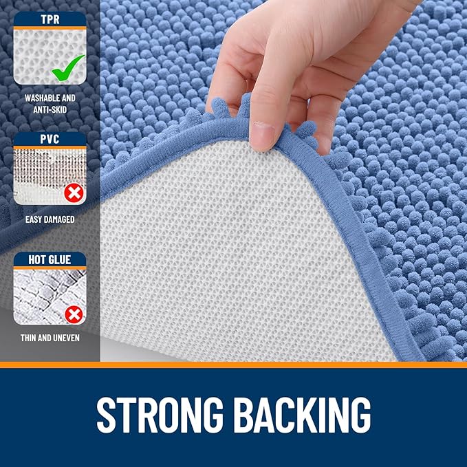 OLANLY Bathroom Rugs 36x24, Extra Soft Absorbent Chenille Bath Rugs, Rubber Backing Quick Dry, Machine Washable Bath Mats for Bathroom Floor, Tub and Shower, Home Decor Accessories, Cornflower Blue