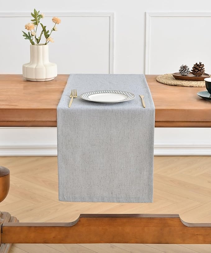 Wracra Linen Style Table Runner, Table Runners 36 Inches Long,Silver Grey,13x36