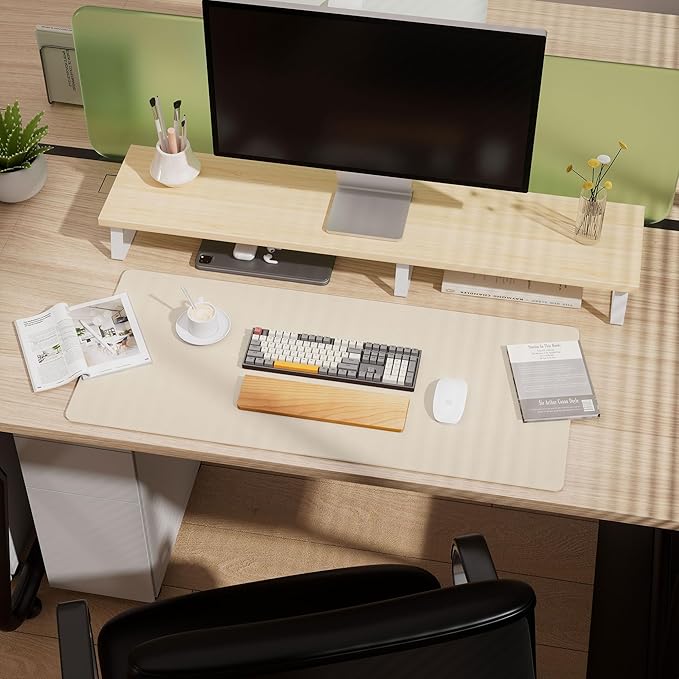 Aothia Dual-Sided Desk Mat - Natural Cork & Leather Desk Protector, Large Mouse Pad & Writing Pad for Office/Home, Beige (37.8"x17")