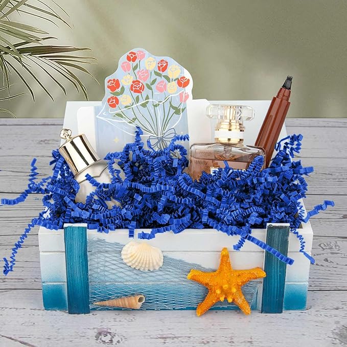 8.5oz Crinkle Paper Filler, Gift Baskets Gift Boxes Crafts Shredded Cut Paper Packaging Decorative Stuffing & Cushioning Confetti for Easter Birthday Wedding Party Favor Navy Blue
