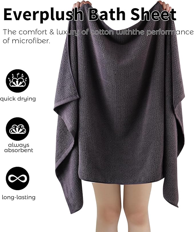 Everplush Diamond Collection Oversized Bath Towel – 1 Pieces, Super Soft & Highly Absorbent, Quick-Drying, Extra Large & Thick. Perfect for Bathroom, Pool, Swimming Use (Charcoal, 30" x 56" 1PK)