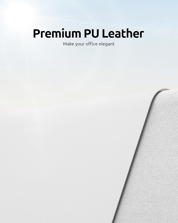 YSAGi Leather Desk Protector, Office Mat, Large Mouse Mat, Non-Slip PU Leather Blotter, Laptop Desk, Waterproof Writing Pad for Office and Home (White, 31.5" x 15.8")