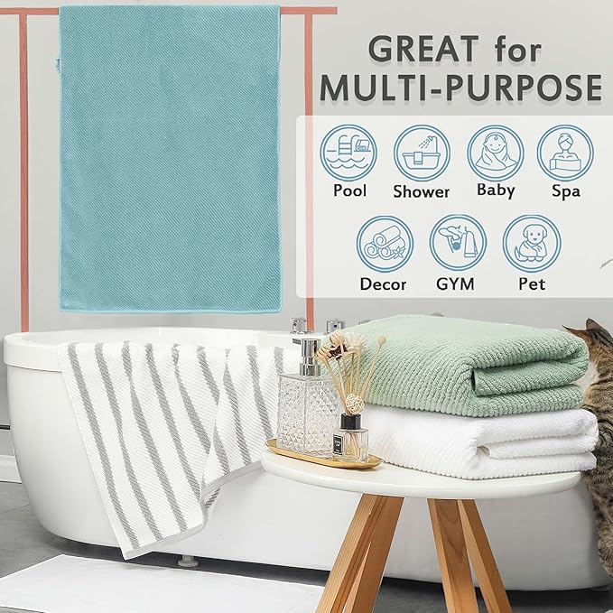 VOOVA & MOVAS Green Bath Towels (4PC, 30"x56") - 100% Cotton | Quick Dry | Light Weight | Thick | Soft | Absorbent - Luxury Shower Towel for Bathroom, Bath Towels Gift Set, Sage Green