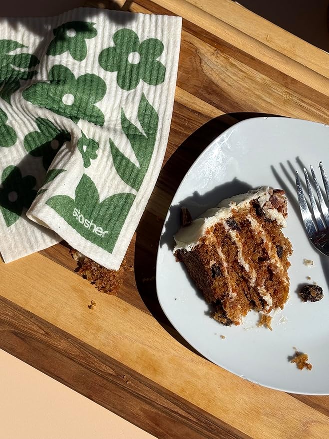 Stasher Reusable Swedish Dishcloths 3-Pack, Floral Print, 7” W x 8” L, Washable, Absorbent, 100% Biodegradable, Odor & Stain Resistant, Eco-Friendly Paper Towel Alternative for Kitchen