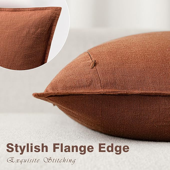 Foindtower Pack of 2, Decorative Linen Soild Throw Pillow Covers Soft Accent Cushion Case Farmhouse Neutral Pillowcase for Chair Couch Sofa Bedroom Living Room Home Decor 18 x 18 Inch Fall Rust Orange