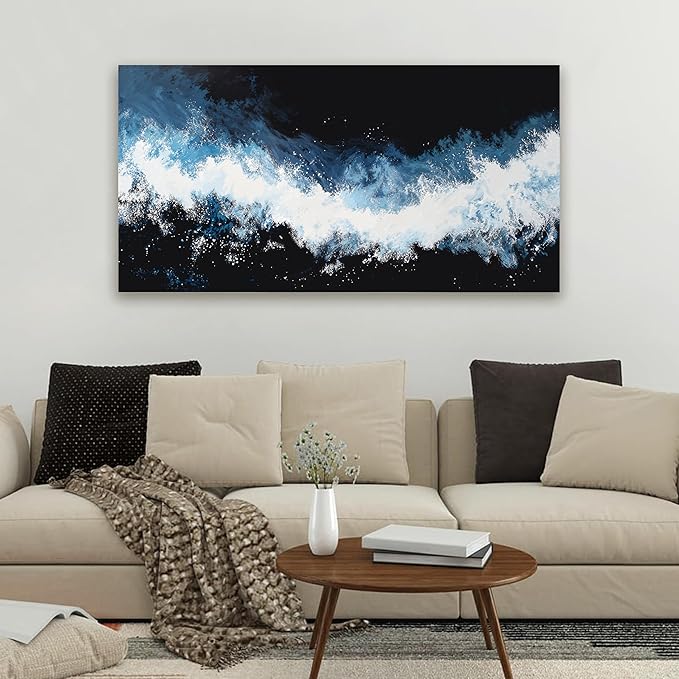 YISXINOAG Canvas Wall Decor Modern Abstract Art Wall Decor Black and White Wall Art Canvas Prints Modern Home Decorations Blue and White Wave Abstract Art for Bathroom Ready to Hang Size 20"X40"