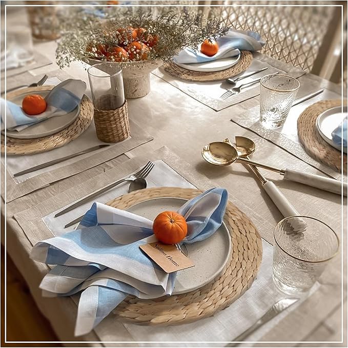 Natural Round Placemats Set of 10, 12 inch Woven Placemats, Herringbone Pattern, Table Mats Braided Heat Proof, Farmhouse Boho Table Place Mat Ourdoor Wicker Chargers for Dinner Plates