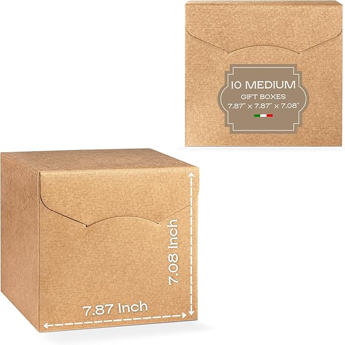 Pack of 10 Gift Boxes with Lid (7.87 x 7.87 x 7.08 inch) - Ideal for Presents, Bridesmaid Proposal and Wedding - Havana