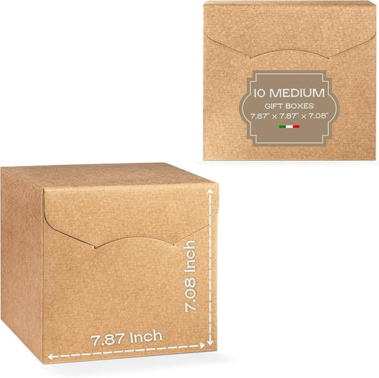 Pack of 10 Gift Boxes with Lid (7.87 x 7.87 x 7.08 inch) - Ideal for Presents, Bridesmaid Proposal and Wedding - Havana