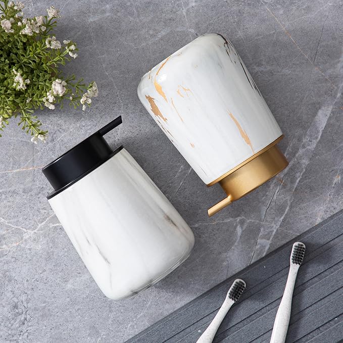 Enra Ceramic Foaming Soap Dispenser,12 oz Marble Foam soap Dispenser Bathroom Refillable Hand Soap Dispenser for Bathroom Kitchen with Easy-to-Press Pump(Marble Foam Type)