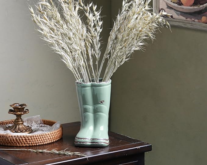 Quoowiit Ceramic Rustic Farmhouse Boot Vase, Green Distressed Flower Vase for Home Decor, Decorative Vases for Centerpiece Table Decorations, Vases for Living Room Kitchen Entryway Mantle Shelf Decor