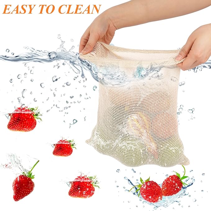 8 Pack 2XL Reusable Produce Bags, Mesh Produce Bags, Reusable Vegetable Produce Bags Cotton Washable for Grocery Fruits and Vegetable Shopping, Transporting Storing