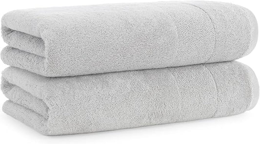 Aston & Arden Aegean Terry Bath Towels - Set of 2 - Ringspun Turkish Cotton Thick and Soft Absorbent Luxury Hotel and Spa Bathroom Towel, 600 GSM, 30 x 60 in, Light Grey