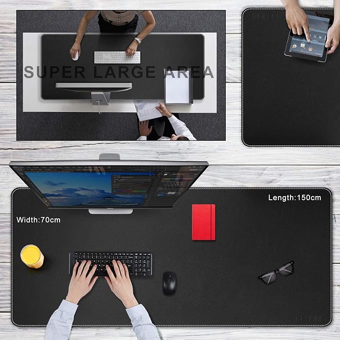 CENNBIE 59" x 27.5" Large Leather Desk Mat, Extended Mega Size Mouse Pad with Full Desk Coverage, Waterproof Office Desk Protector (Black)
