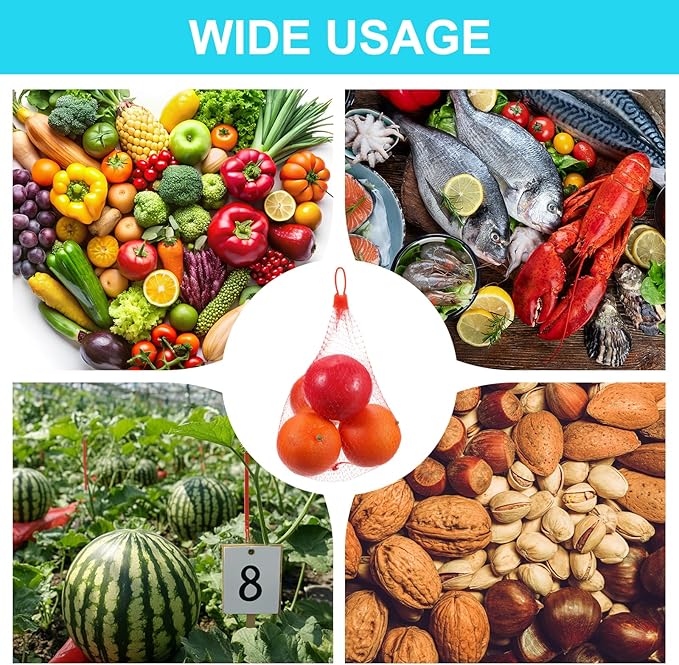uxcell 100 Pcs Reusable Mesh Produce Bags, 35cm/14 Inch Washable Net Storage Bags Reusable Grocery Reusable Storage Bags with Plastic Buckle for Fresh Fruit Vegetables Seafood, Red