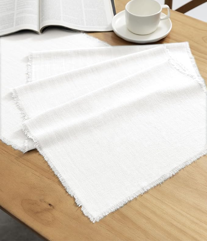 Vitalizart White Table Runner 14 x 120 Inches Long Slub Texture Cotton Linen Table Runner for Rustic Home Decorations Dining Room Wedding Decor Reception Bridal Shower Thanksgiving Christmas