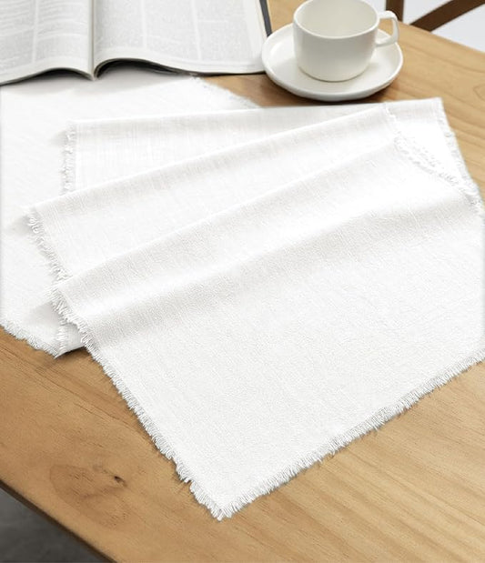 Vitalizart White Table Runner 14 x 120 Inches Long Slub Texture Cotton Linen Table Runner for Rustic Home Decorations Dining Room Wedding Decor Reception Bridal Shower Thanksgiving Christmas