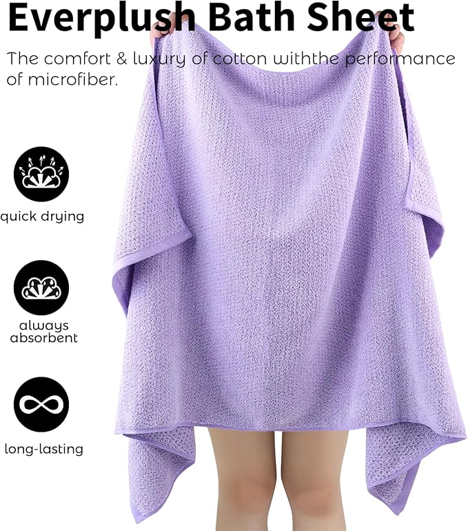 EEverplush Diamond Collection Oversized Bath Towel – 1 Pieces, Super Soft & Highly Absorbent, Quick-Drying, Extra Large & Thick. Perfect for Bathroom, Pool, Swimming Use (Lavender, 30" x 56" 1PK)