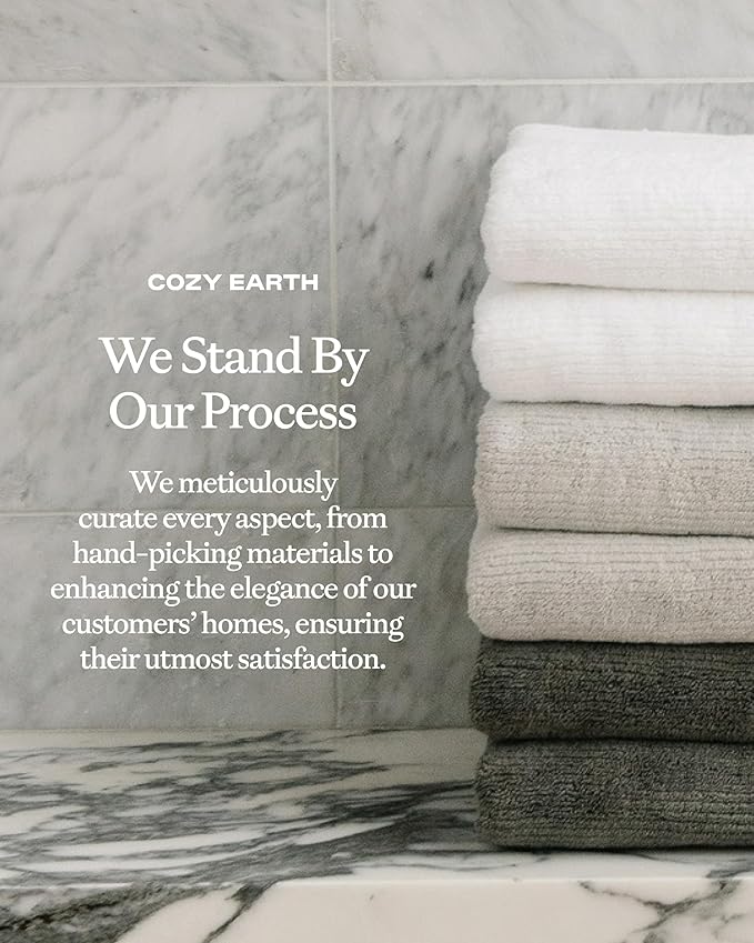 Cozy Earth Ribbed Bath Towel Set - 60% Cotton 40% Viscose from Bamboo Bathroom Towels - Soft & Absorbent Textured Ribbed Pattern - 2 Pack Light Grey