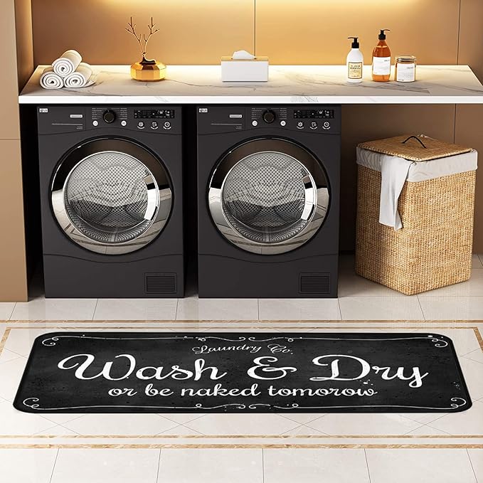 Laundry Room Long Mat Area Rug Non-Slip Floor Mat Waterproof Farmhouse Carpet for Kitchen 40" x 20"(Black-2)