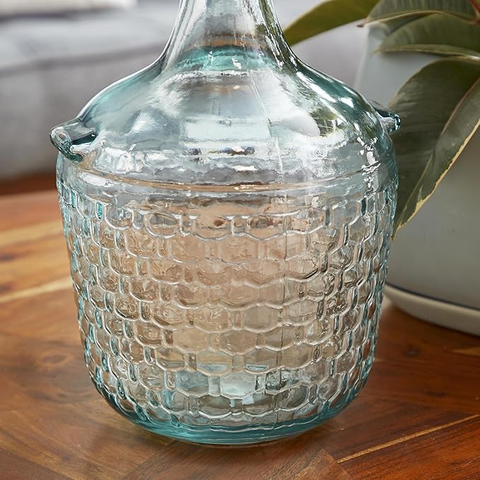 Deco 79 Recycled Glass Handmade Decorative Vase Spanish Bottle Centerpiece Vase with Bubble Texture, Flower Vase for Home Decoration 8" x 8" x 12", Clear